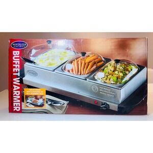 Nostalgia Electrics 3-Station Buffet Server Warming Tray Stainless BCD-332 New